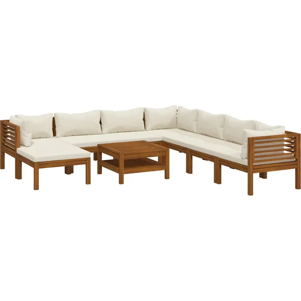 vidaXL 9-delige Loungeset met crèmekleurige kussens massief acaciahout, foto 4