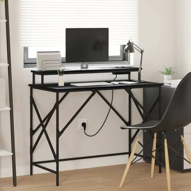 vidaXL Bureau Zwart Eiken 100 x 50 x 86,5 cm Bewerkt hout, foto 2