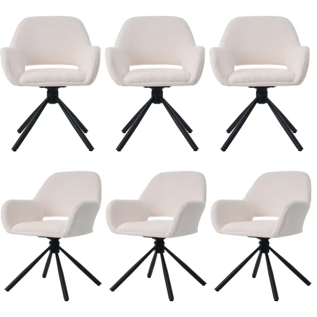 MUVANO Draaibare eetkamerstoel wit - Sherpa eetkamerstoelen set van 6 - Met armleuning - 150 kg - 360 graden draaibaar - Eetkamer Wit