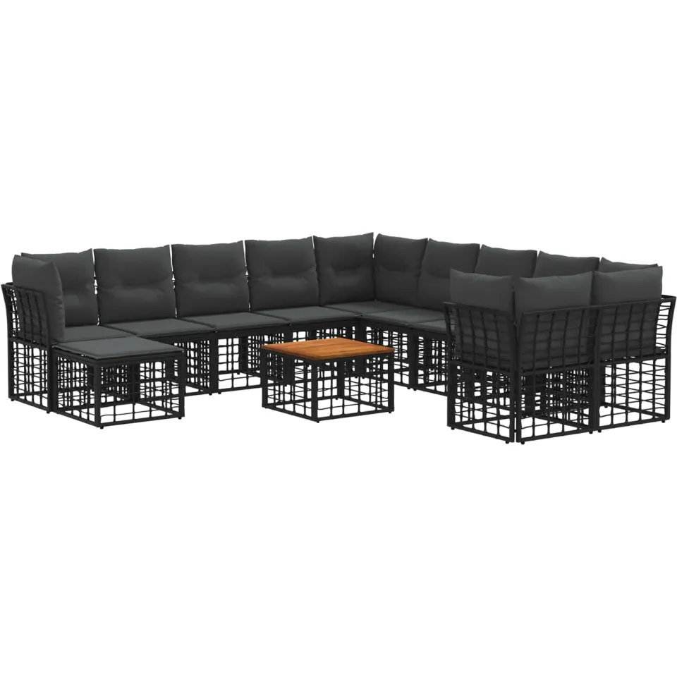 vidaXL Buiten bankenset 12 st 11-zits Zwart en Donkergrijs Polyester, foto 3