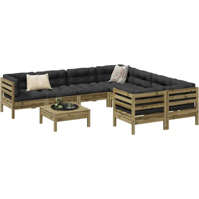 vidaXL 9-delige Loungeset met kussens geïmpregneerd grenenhout Bruin