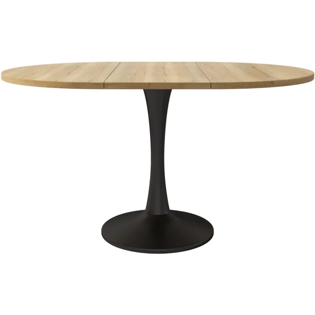 SONNENH Uitschuifbare ronde-ovale eettafel - MDF eikenlook en zwart onderstel - 100/140 x 100 cm
