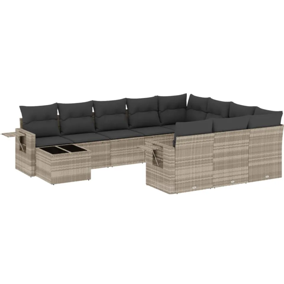 vidaXL 11-delige Loungeset met kussens poly rattan lichtgrijs