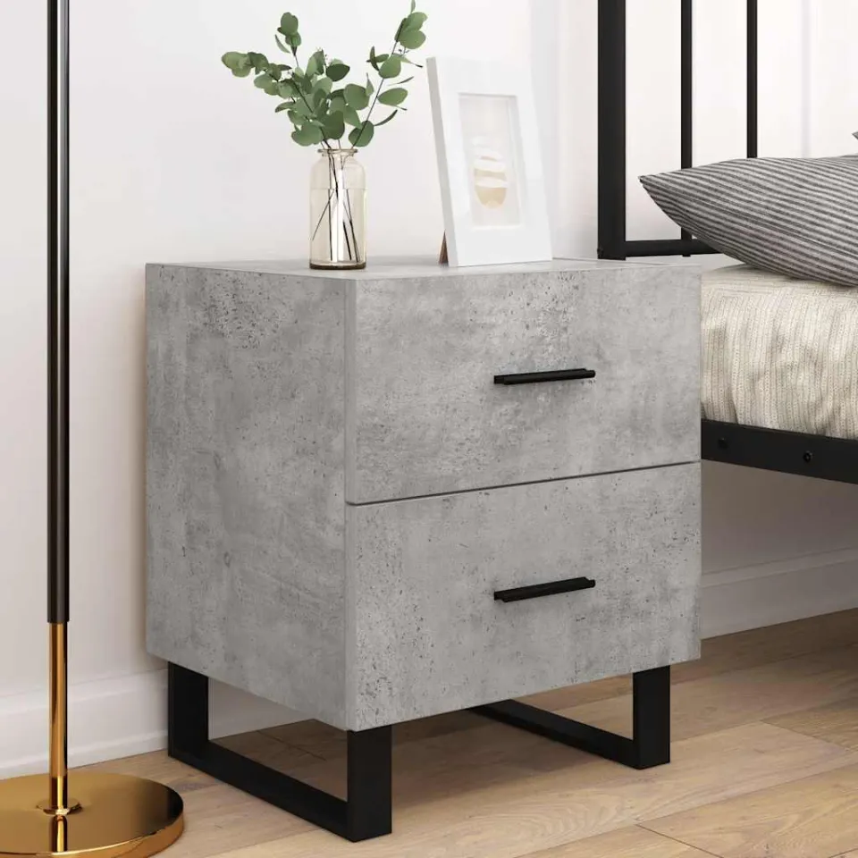 vidaXL Nachtkastjes 2 st 40x35x47,5 cm bewerkt hout betongrijs grijs, foto 3