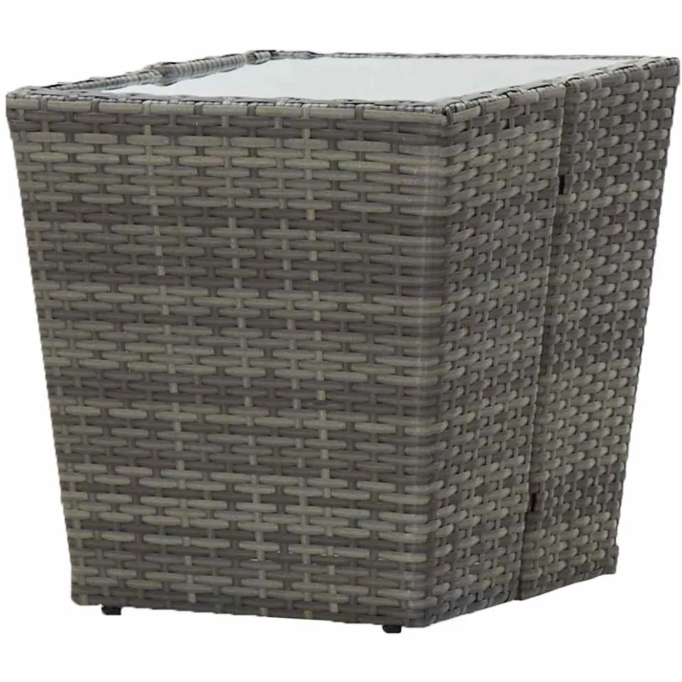 vidaXL Theetafel 41,5x41,5x43 cm poly rattan en gehard glas grijs, foto 3