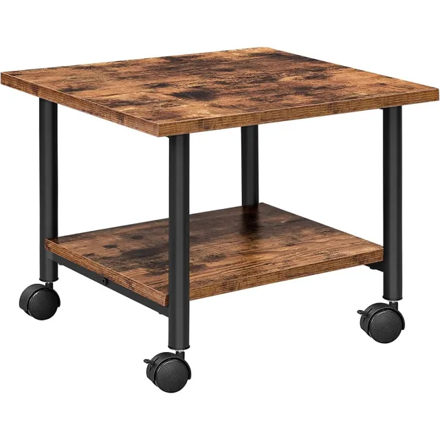 HOOBRO Printertafel, printerwagen met vergrendelbare wielen, printerstandaard, oprolbaar met 2 niveaus, printerhouder, industrieel design, rolcontainer, voor kantoor, fax, donkerbruin en zwart