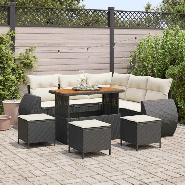 vidaXL Tuinbankenset 9 st Zwart poly rattan, foto 2