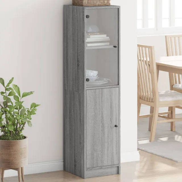 vidaXL Hoge kast met glazen deur 35x37x142 cm grijs sonoma eikenkleur, foto 2