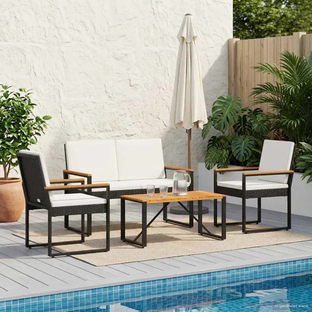 vidaXL Buitenmeubelset 4 st Zwart en Cream Wit poly rattan