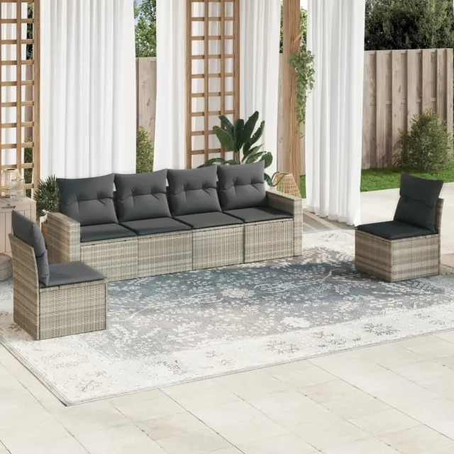 vidaXL 6-delige Loungeset met kussens poly rattan lichtgrijs grijs, foto 2