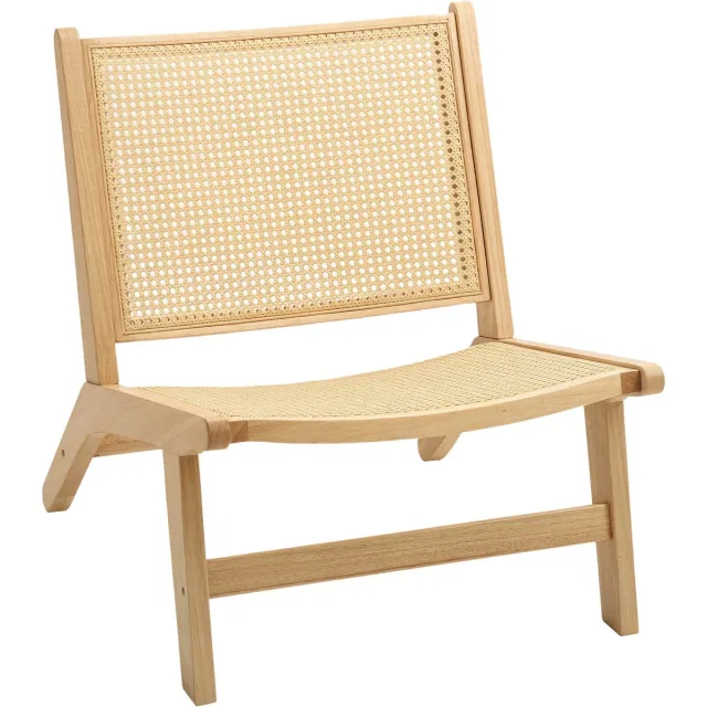 Homona Fauteuil met rotan zitting - Met massief houten frame - 64 x 70 x 74 cm - Natuurlijk hout Bruin