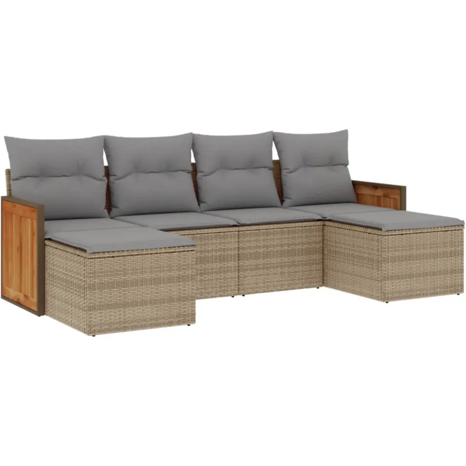 vidaXL 6-delige Loungeset met kussens poly rattan beige, foto 3