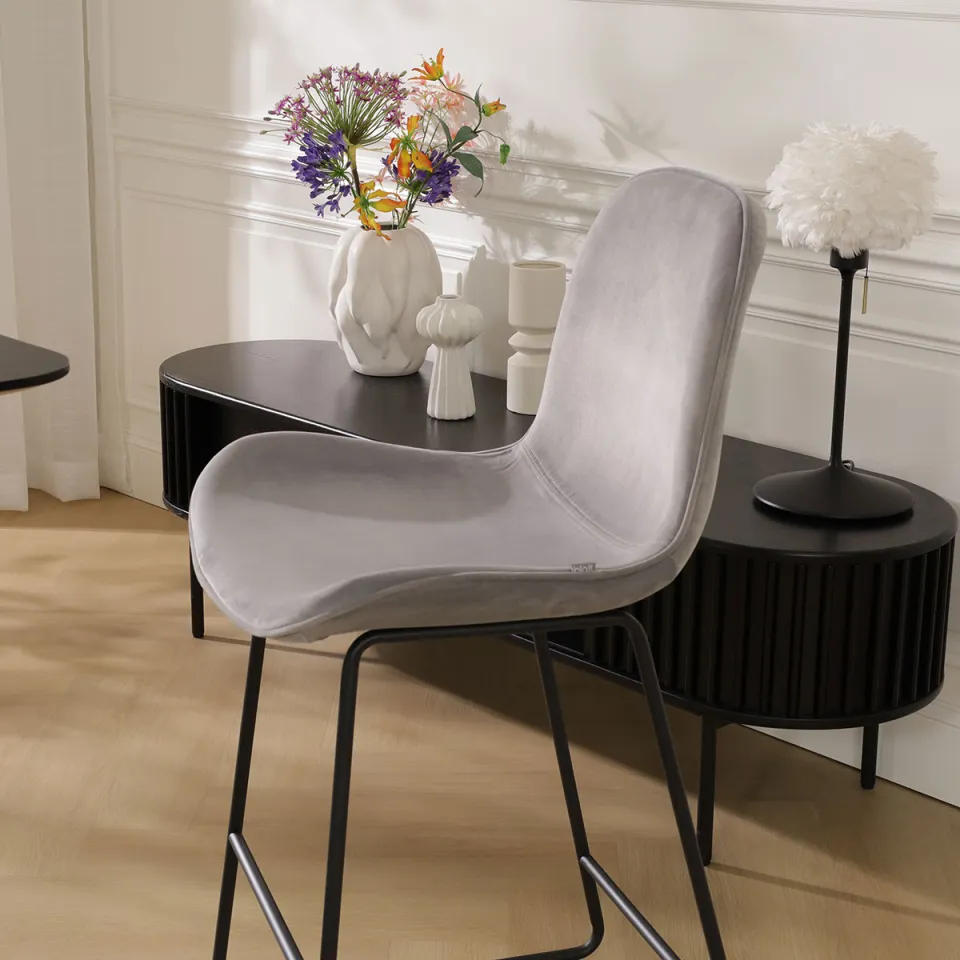 Nolon Nino-Fé barkruk velvet grijs - zwart onderstel - 75 cm, foto 2