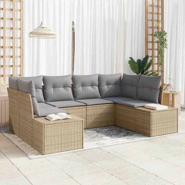 vidaXL Tuin Sofa Set 6 st Beige poly rattan, foto 2