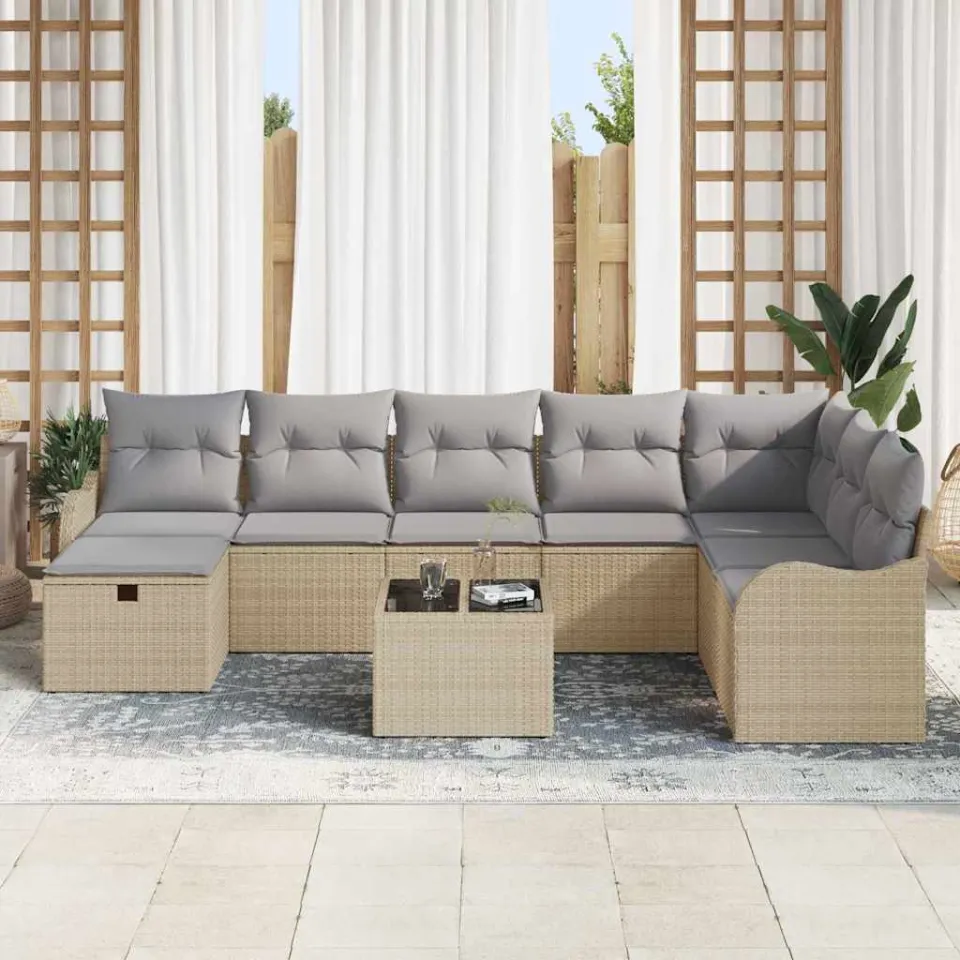 vidaXL Tuin Sofa Set 9 st Beige poly rattan, foto 3