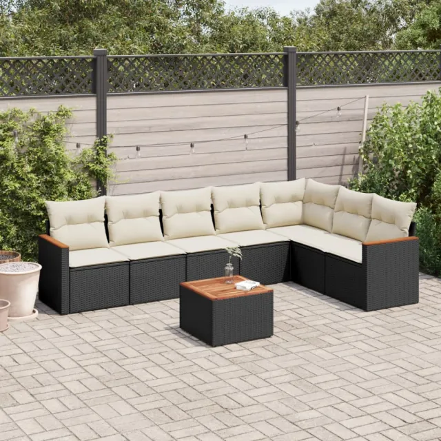 vidaXL 8-delige Loungeset met kussens poly rattan zwart, foto 2