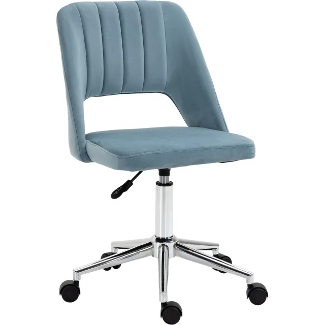 Lunpog Thuiskantoorstoel met Fluweellook - Bureaustoel - 49x60x91 cm - Schelpvormige Rugleuning - Gestoffeerde Computerstoel, 360° Draaibaar - Blauw
