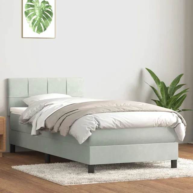 vidaXL Boxspring met matras fluweel lichtgrijs 80x220 cm