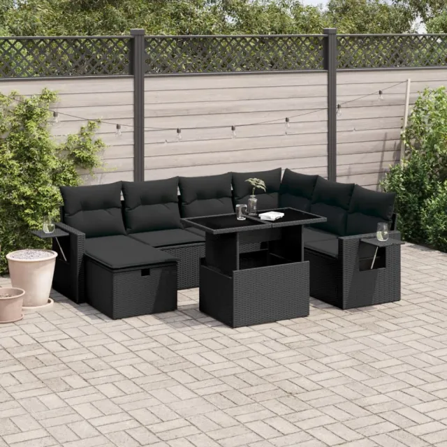 vidaXL 8-delige Loungeset met kussens poly rattan zwart, foto 2