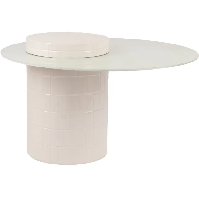Fameilleur bijzettafel 80xH49cm wit Bowie - glazen design salontafel, voor woonkamer, slaapkamer en hoek naast de bank, woondecoratie voor modern interieur, mooi als cadeau