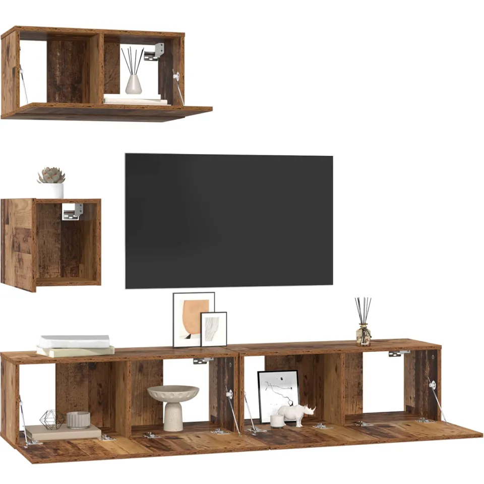 vidaXL Tv-meubelset 3 st Oud Hout Bewerkt hout Bruin