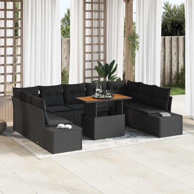 vidaXL Tuin Sofa Set 10 st Zwart Poly riet, foto 2
