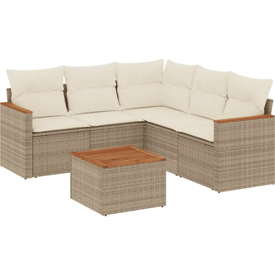 vidaXL 6-delige Loungeset met kussens poly rattan beige, foto 3