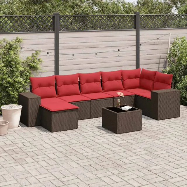 vidaXL 8-delige tuinbankset met kussens, bruin polyrotan, foto 2