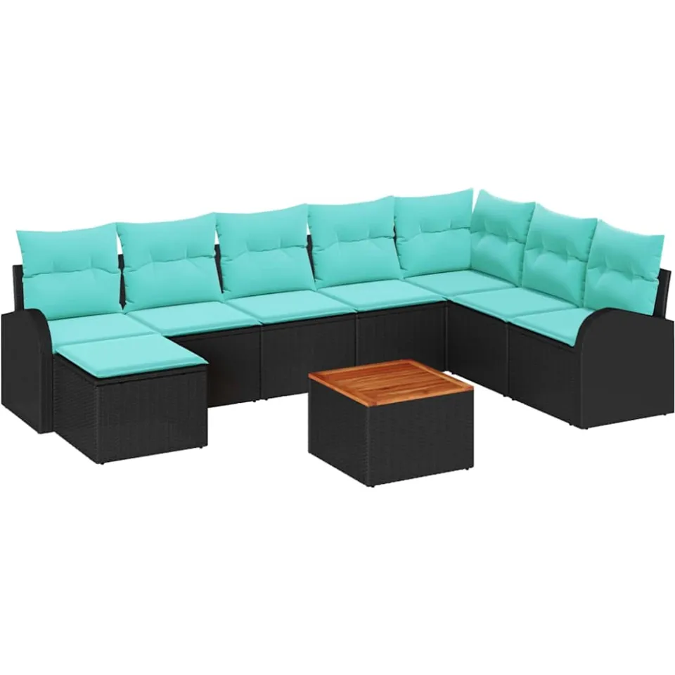 vidaXL Tuinbankenset 9 st Zwart en Turquoise poly rattan