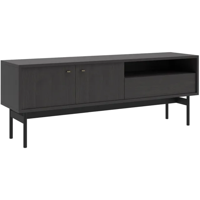 Selsey Olar II – TV-meubel met 2 deuren, 1 lade en 1 open vak - Zwart portland essenhout - 154 cm