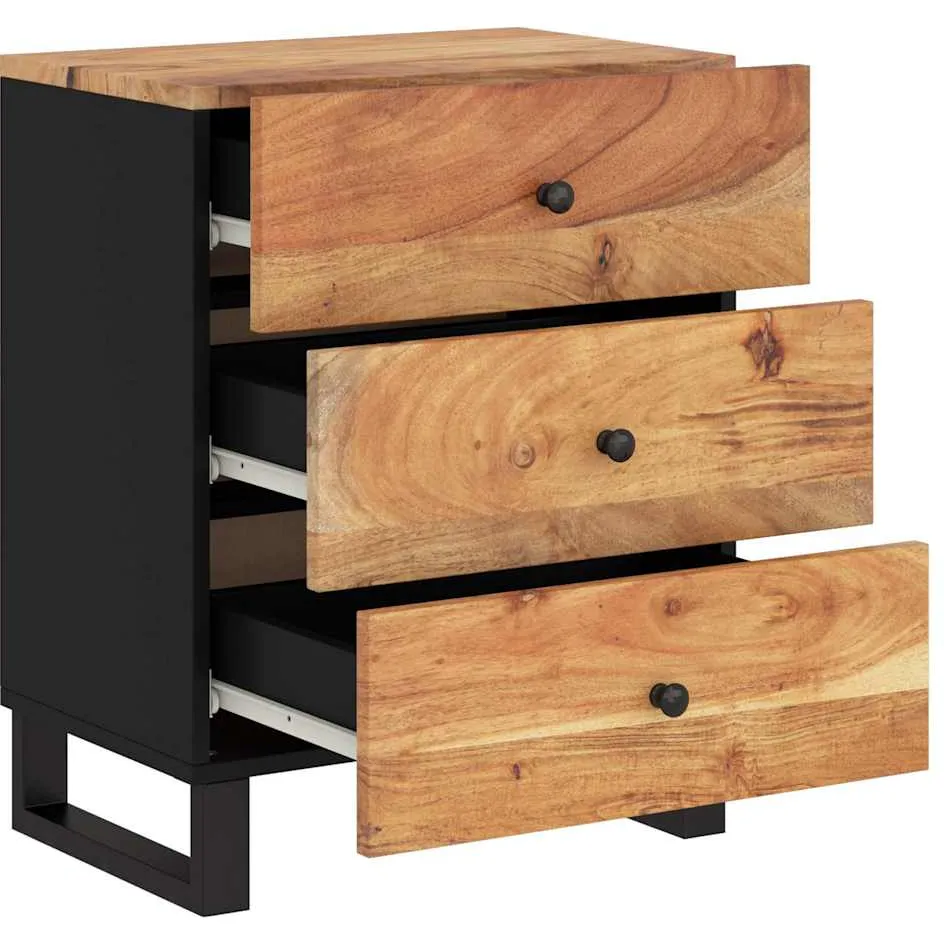 vidaXL Nachtkastje 50x33x62 cm massief acaciahout en bewerkt hout bruin, foto 4