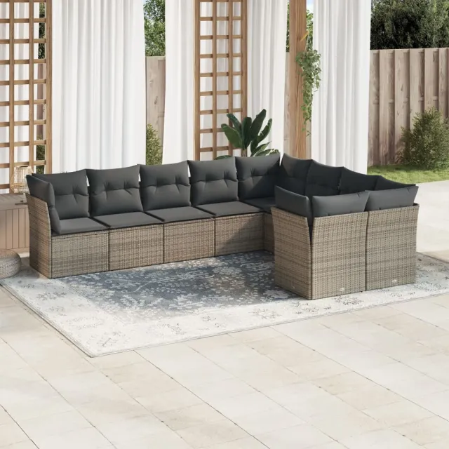vidaXL 9-delige Loungeset met kussens poly rattan grijs, foto 2