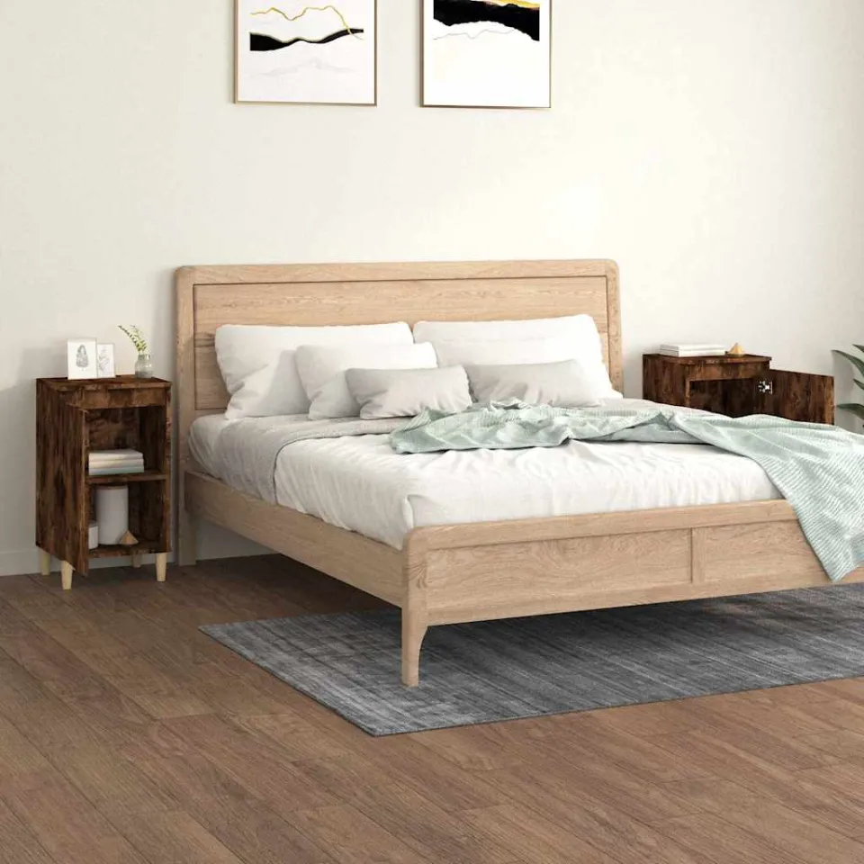 vidaXL Nachtkastjes 2 st 40x35x70 cm bewerkt hout gerookt eikenkleurig, foto 2