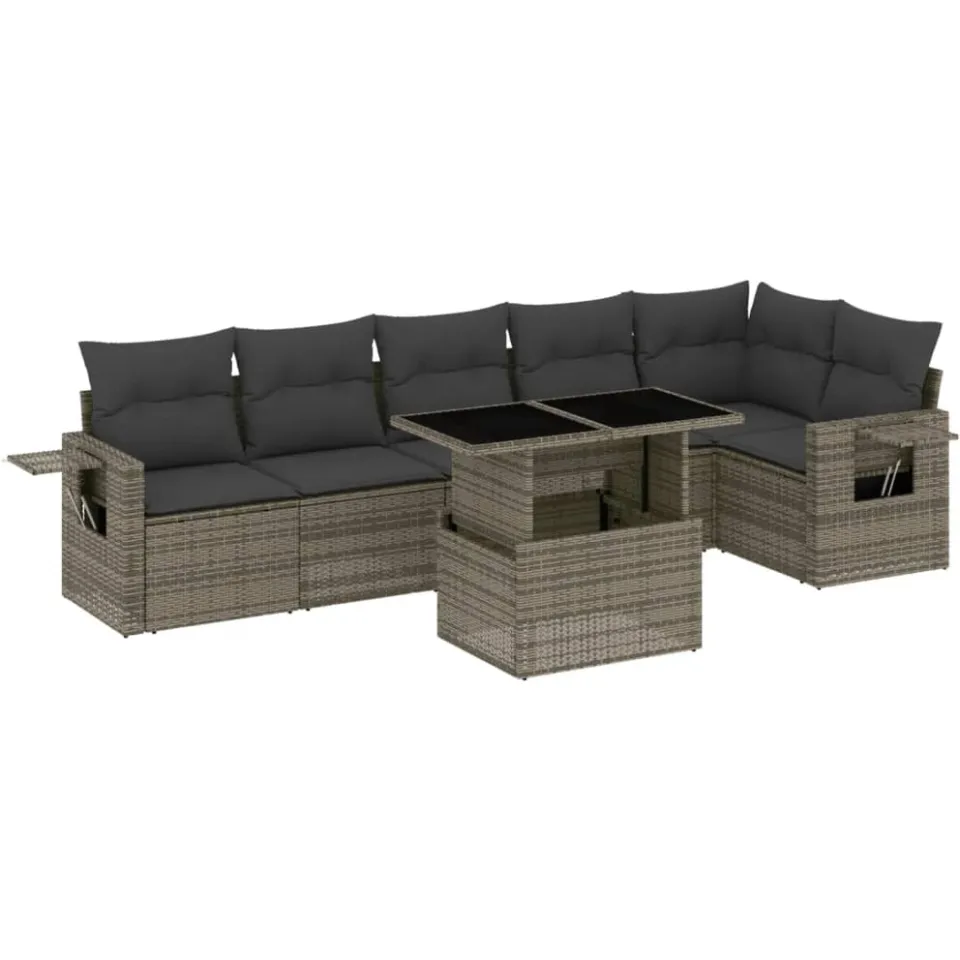 vidaXL 7-delige Loungeset met kussens poly rattan grijs