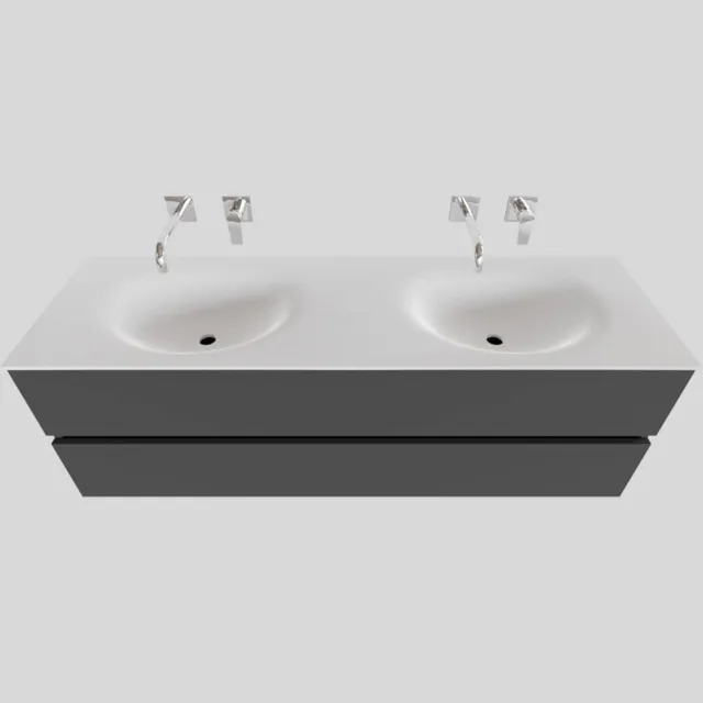 Boss & Wessing Badkamermeubel Solid Surface BWS Stockholm 150x46 cm Dubbel Mat Antraciet (zonder kraangaten)