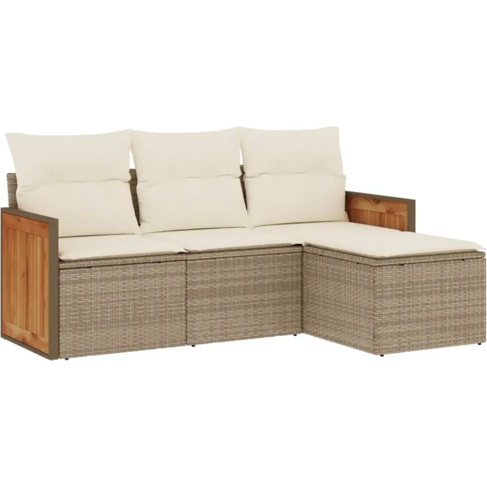 vidaXL 4-delige Loungeset met kussens poly rattan beige, foto 3