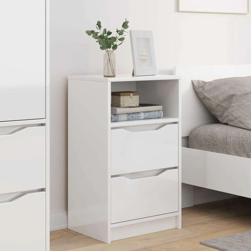 vidaXL Nachtkastjes 2 st Hoogglans Wit 40 x 30 x 67 cm Bewerkt hout, foto 4