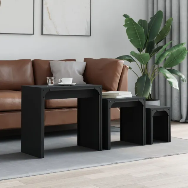vidaXL 3-delige Tafeltjesset bewerkt hout zwart