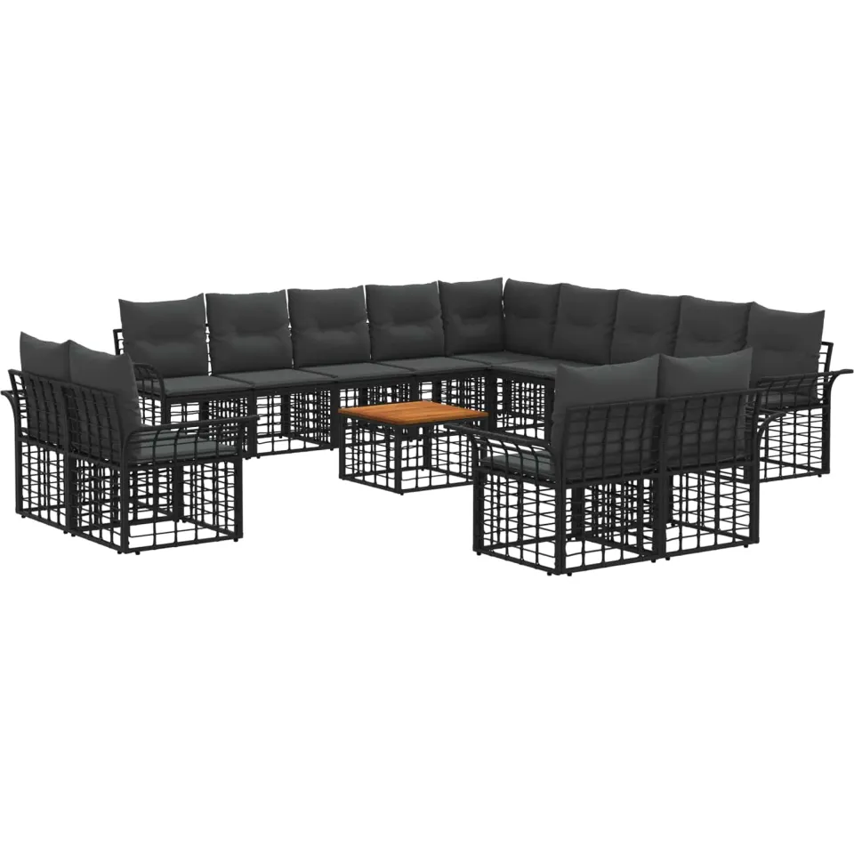 vidaXL Buiten bankenset 14 st 13-zits Zwart en Donkergrijs Polyester