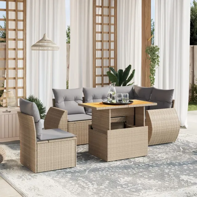 vidaXL 6-delige Loungeset met kussens poly rattan beige, foto 2