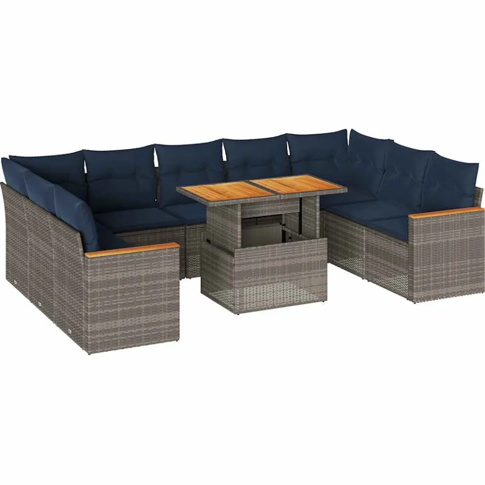 vidaXL 10-delige Loungeset met kussens poly rattan grijs, foto 3