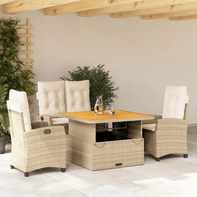 vidaXL 4-delige Tuinset met kussens poly rattan beige, foto 2