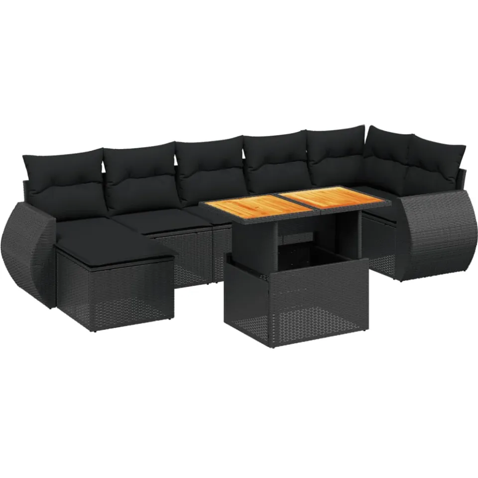 vidaXL 8-delige Loungeset met kussens poly rattan zwart