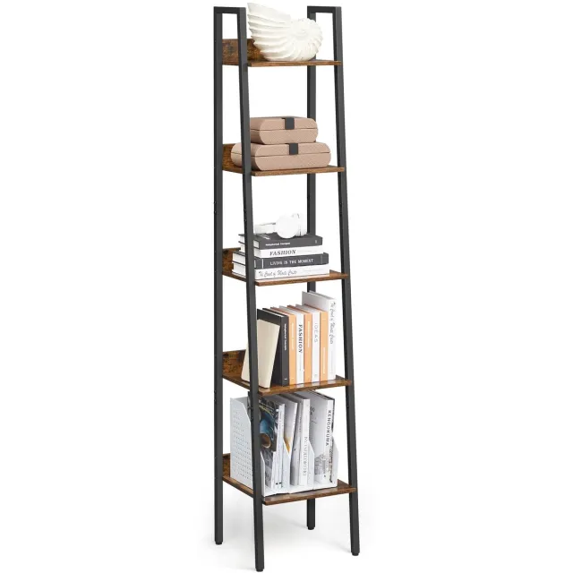 Unyqoos Industriële Boekenkast met Vijf Niveaus voor Smalle Ruimtes en Verschillende Kamers Zwart