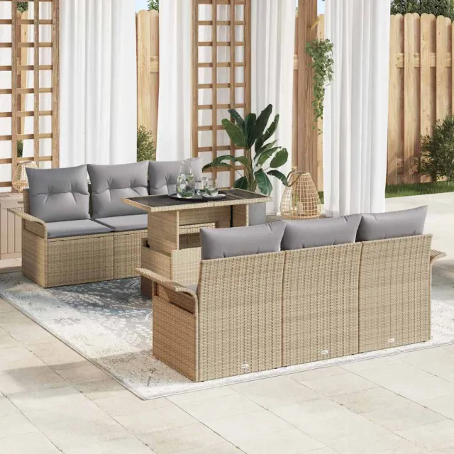 vidaXL Tuin Sofa Set 7 st Beige Poly riet, foto 2