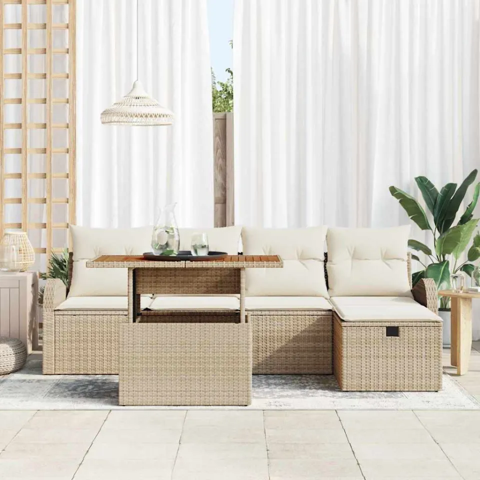 vidaXL Tuinbankenset 6 st Beige poly rattan, foto 3