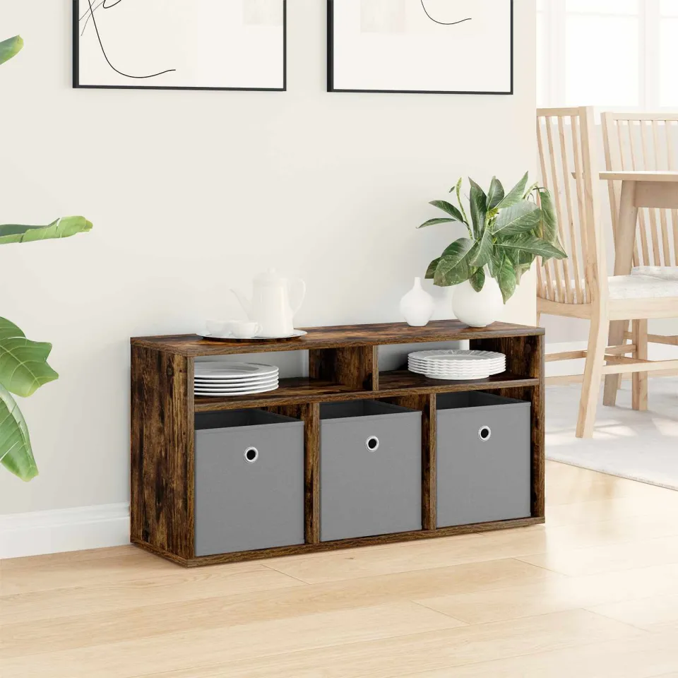vidaXL Laagkast met lade Gerookt eiken 87 x 27,5 x 43 cm, foto 4