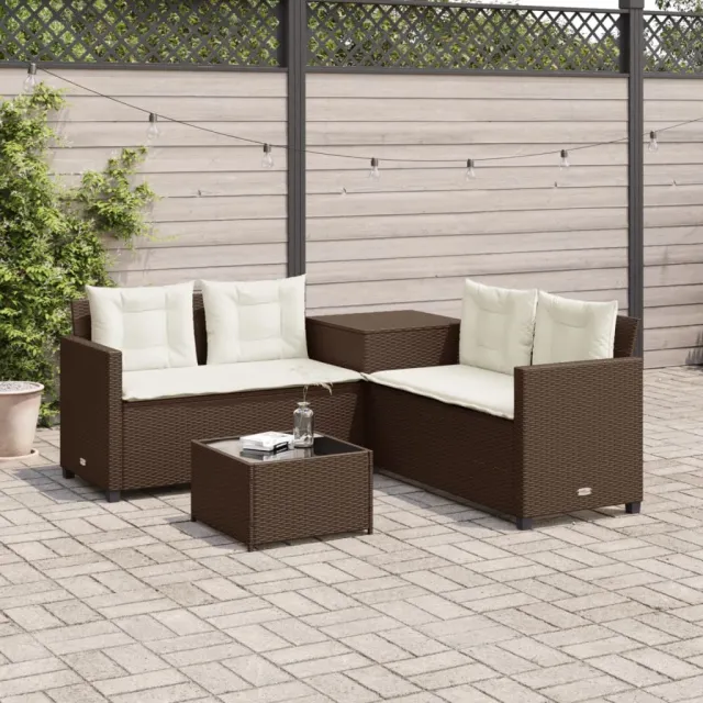 vidaXL Tuinbank met tafel en kussens L-vormig poly rattan zwart Beige
