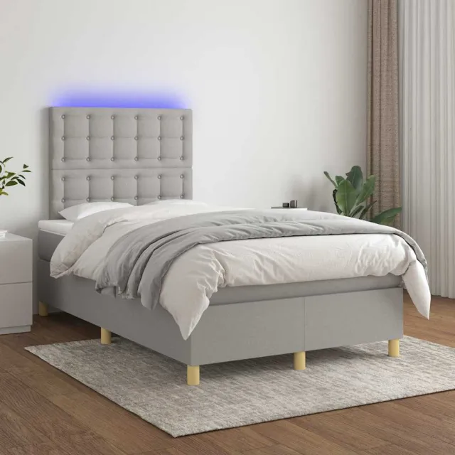 vidaXL Boxspring met matras en LED stof lichtgrijs 120x200 cm grijs