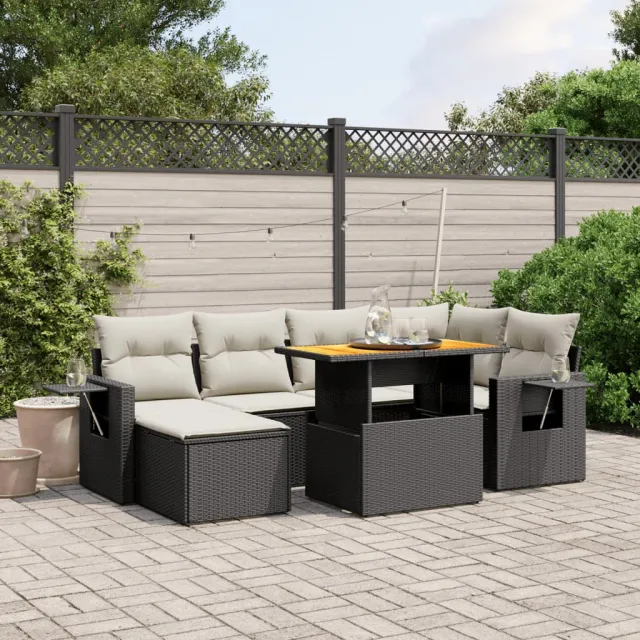 vidaXL 7-delige Loungeset met kussens poly rattan zwart, foto 2